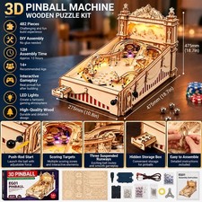 3D Puzzle Rokr Pinball Machine Wooden Amusing Table Game with LED Musicfor Gift