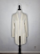 EILEEN FISHER Simple Textured Cardigan Women's Medium Silk Blend ockets Ivory
