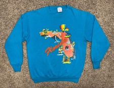 80s VTG Florida Crew Neck Sweatshirt Puff Print Florida Map Teal Sz XL USA Made