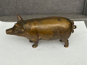HEAVY VINTAGE OLD SOLID BRASS PIG PIGGY BANK