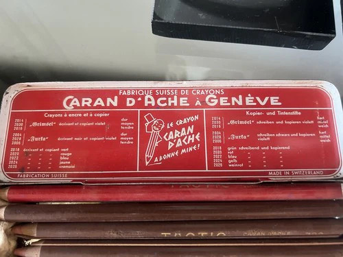 🔴 Caran D'Ache Crayons Tactic 720 Crayons Boîte Étain Collection Rare Vintage - Photo 5 sur 10