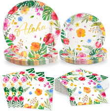 60Pcs Luau Party Tableware Decorations, Aloha Tropical Disposable Dinnerware Set