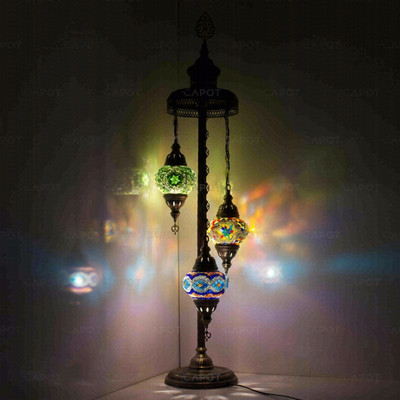 Multicolor Türkische Mosaik Stehlampe - Handgefertigte Marokkanische 3 Kugeln Stehlampe