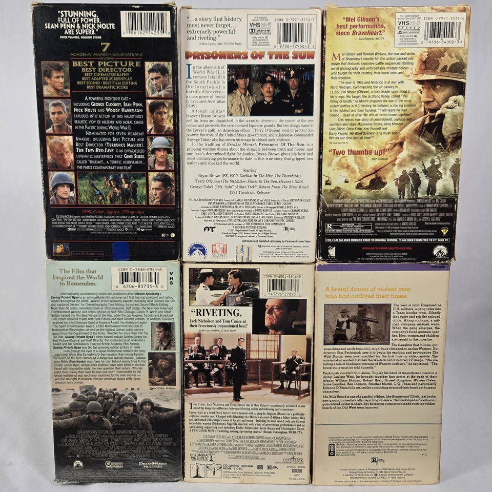 War Movie VHS Lot 6 A Few Good Men Saving Ryan Red Line Soldiers Wild Bunch Sun - Image 3 of 4