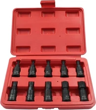 Triple Square Spline Bit Socket Set for 3/8 Inch Drive, 10 Piece 