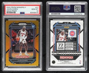 2022-23 Panini Prizm Monopoly Gold /49 Jalen Duren #27 PSA 10 GEM MT Rookie RC