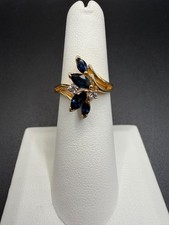 Marquise sapphire and natural diamond gold ring