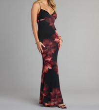 Windsor Womens S Black Red Floral Babydoll Maxi Dress Whimsigoth Vampy Siren Y2K