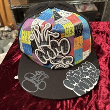 Disney Parks Mickey Mouse Ball Cap Hat Black Graphic Graffiti Art Style - Adult
