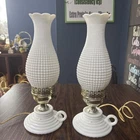 Vintage White Hobnail Milk Glass Electric Table Lamp Set Of 2