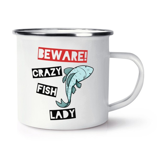 Beware VerrüCkte Fisch Damen Retro Emaille Becher Tasse - Lustig Tiere-image