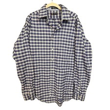 Chaps Mens Blue White Plaid Wrinkle Free Classic Fit Oxford Shirt 16-16.5 36/37