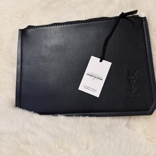 YSL YVES SAINT LAURENT Beaute black pouch faux leather case cosmetic travel bag