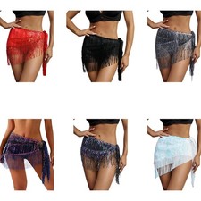 1Pcs Belly Dance Hip Scarf w/Tassel Sequins Triangle Wrap Skirt Festival Skirt