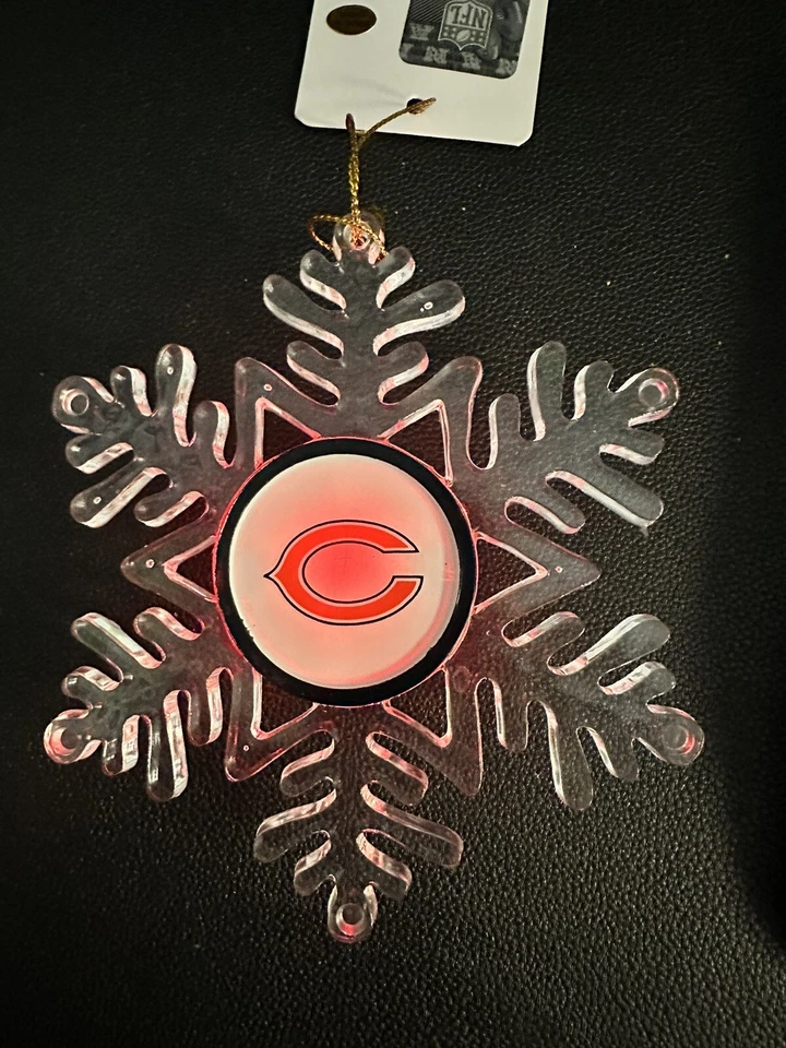 Chicago Bears Logo Adorno de Navidad Acrílico Copo de Nieve Iluminación LED COLORES NFL Foto 3 de 4