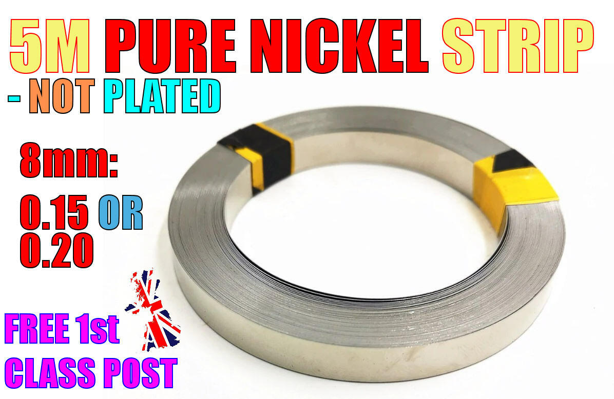 5m PURE NICKEL strip NOT PLATED 8mm x .15 or .20 18650 Battery Spot