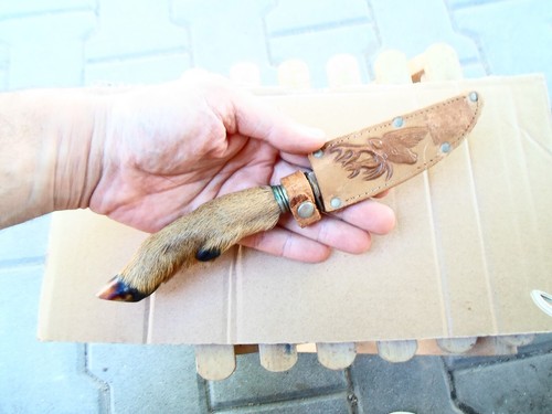 Cuchillo de caza de hoja fija alemán Solingen vintage con mango de ciervo - Imagen 10 de 10