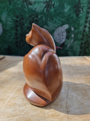 Figurine de chat en bois de fer moyenne assise figurine en bois commémoratif animal de compagnie décoration intérieure - Photo 10 sur 10