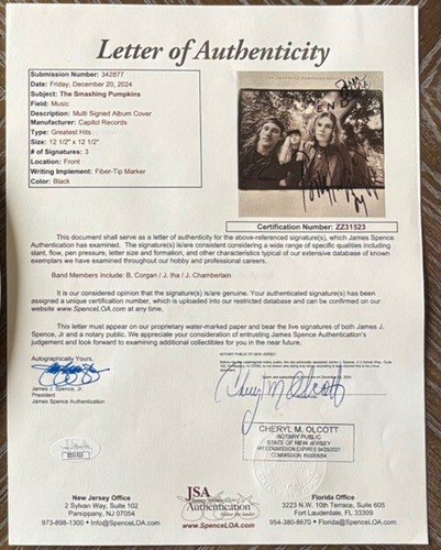 THE SMASHING PUMPKINS GREATEST HITS SIGNED VINYL LP record JSA LOA autograph - 第 3/3 張圖片