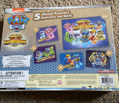 Paw Patrol Wooden Puzzle 5 Pack - Mighty Pups Puzzles With Tray & Stickers