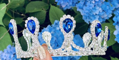 Blue & Silver Crystal Crown Tiara Bridal Prom Queen Party  display picture 1