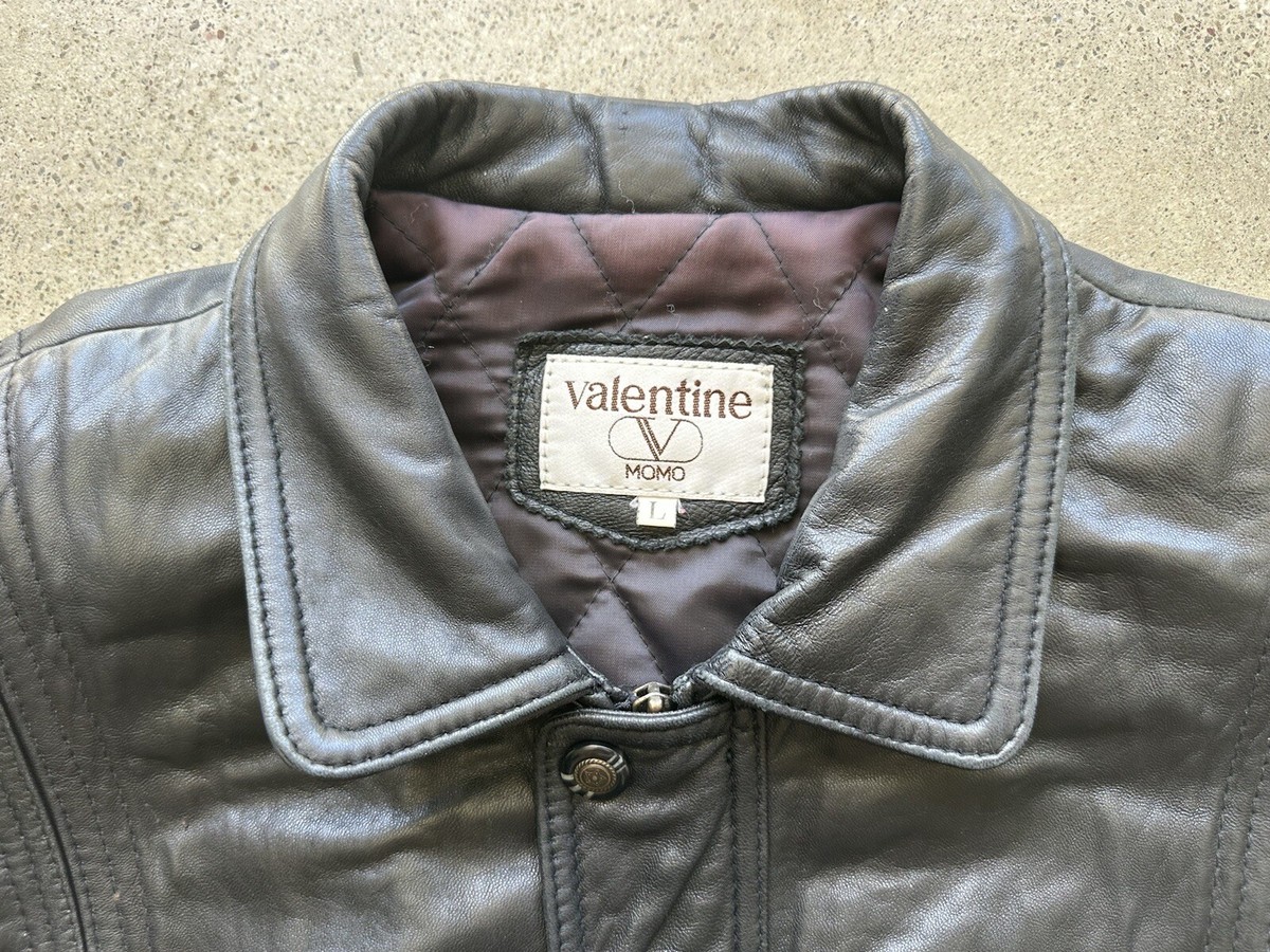 ジャケット・アウター momo Vintage Valentine Momo Black Japanese Sheepskin Leather Bomber Zip