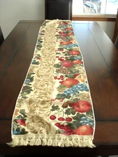 Table Runner Ivory With Fruit Apples*Cherries*Grapes 74" by 14"