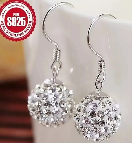 Womens S925 Sterling Silver Crystal Sparkly Ball Earrings Proms Occassions UK - Picture 5 of 6