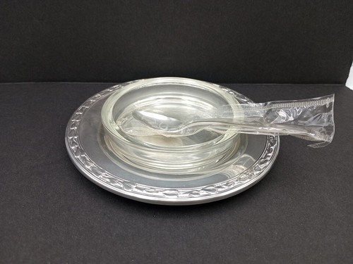 Rodgers By ONEIDA Silversmiths Plate Glass Dish And Spoon Made In USA Vtg Boxed - Picture 2 of 12