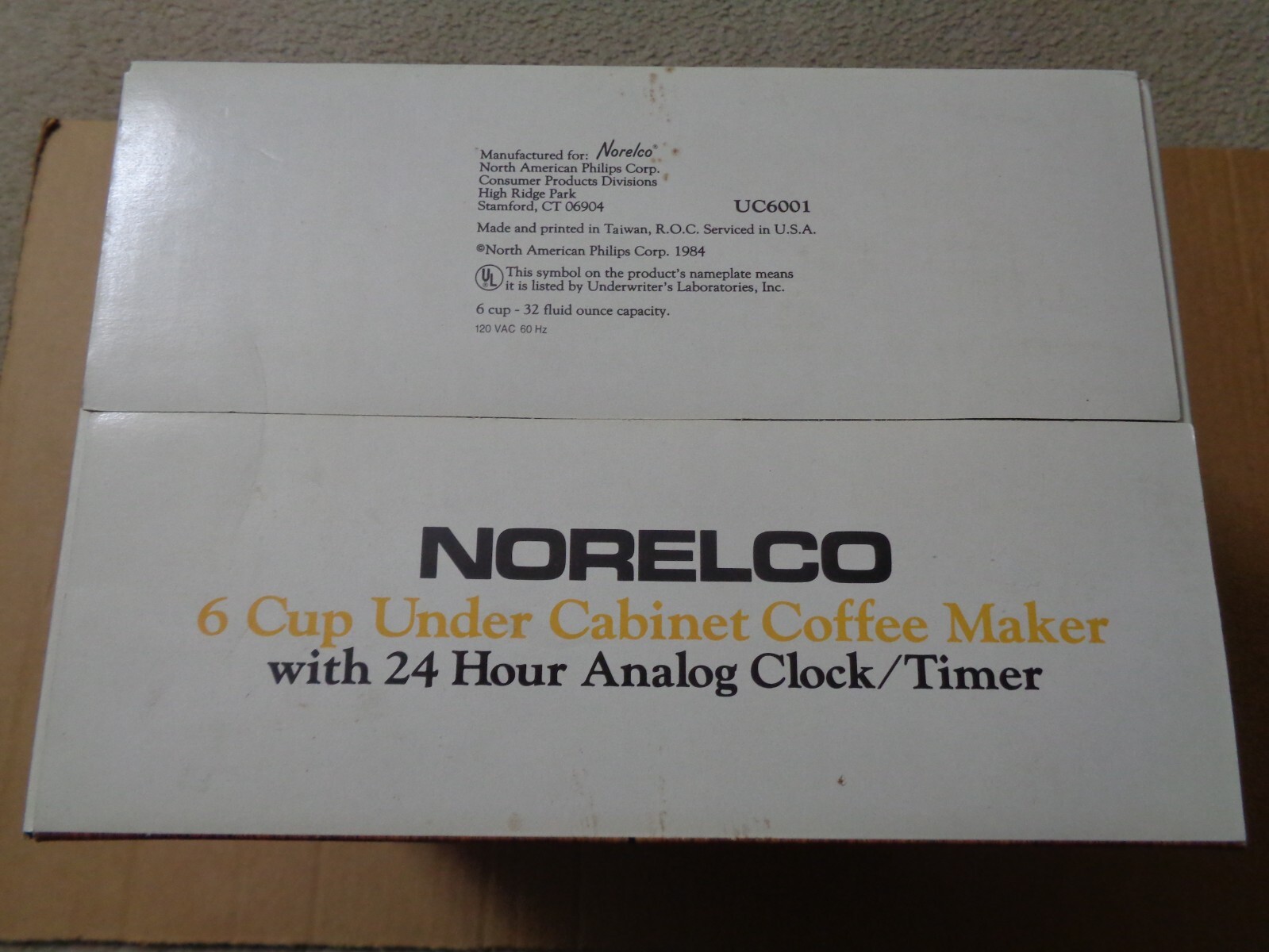 VINTAGE NORELCO 6CUP UNDER COFFEE MAKER ( 1984 UC6001