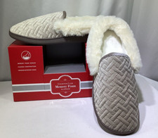Charter Club Memory Foam Slippers XL 11-12 Beige in Box Velour Upper Faux Fur