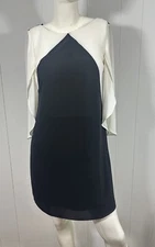 NWT AB Studio Women Black White Cocktail A Line Dress Flare Sleeve Size Small S