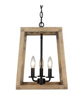 Modern Rustic Wooden Lantern 3 Light Fixture Ceiling Pendant Black Farmhouse