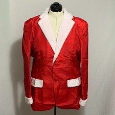 Ugly Christmas Blazer Sport Coat Jacket Santa Suit Faux Fur Collar Red White S