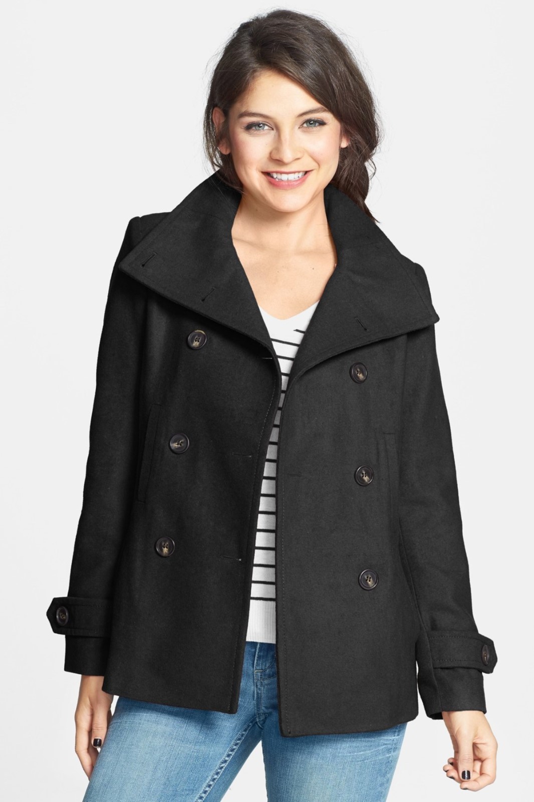 L -Double Breasted Wool Blend Peacoat 