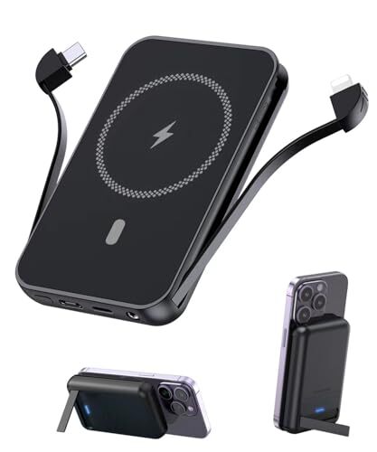 for Magnetic Power Bank, 6800mAh Wireless Portable Charger with Deep black