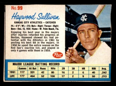 1962 Post Baseball #99 Haywood Sullivan VG *e3