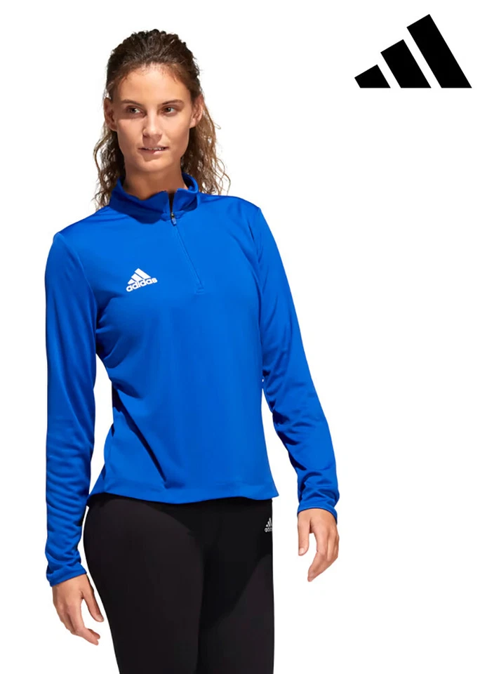 Camiseta para correr Adidas para mujer manga larga 1/4 cremallera azul grande venta al por menor $65 Foto 3 de 4