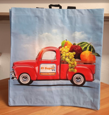 New Reusable Tote Shopping Bag w 1950s Red Pick up Truck and Fruits El Super