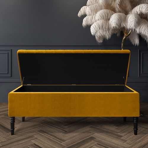 Plush Velvet Ottoman Bench with Storage, Lined Upholstered Footstool, End Table - Picture 34 of 58