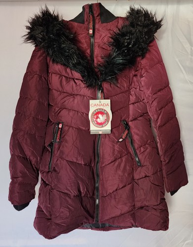 NWT-Canada Weather Gear Women's Cranberry Faux Fur Hooded Parka Coat Size Small - Picture 3 of 6