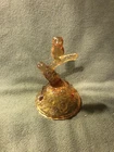 FENTON ART GLASS Amber Owl - Perched on a Branch Ring Holder Figurine 4"