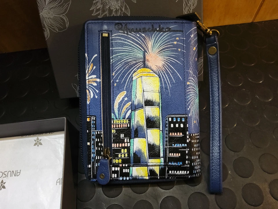 NEU ANUSCHKA LEDER TASCHE MEDIUM SHOPPER HANDBEMALT MOTIV - Bild 2 von 4