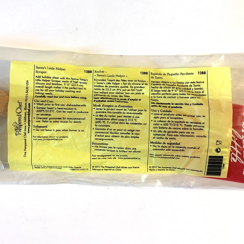 Pampered Chef 1288 Santa's Little Helper Red Silicone Scraper Christmas Bamboo - Image 3 of 4