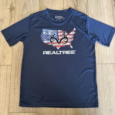 RealTree Men's Blue Short-Sleeve T-Shirt 100% Polyester Size Medium USA Flag