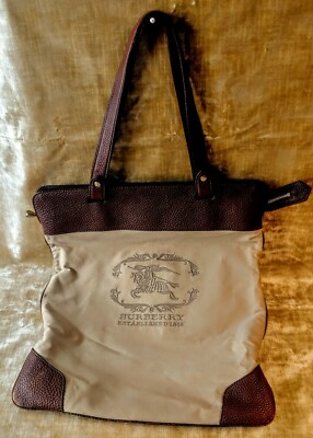 Classic BURBERRY ROLL UP TOTE Bag Leather & Canvas with Monogram 