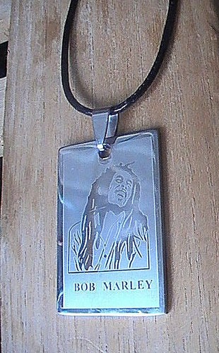 bob marley necklace reflective silver engraved rasta BLESSED PEACE LOVE JAMAICA - Picture 2 of 10