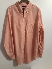 Chaps Men’s Shirt Orange and White Vertical Stripe Button Up Dress Shirt Large