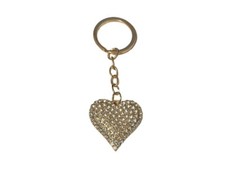 Clear  Goldtone Crystal Stone Heart Shaped Pendant Keychain