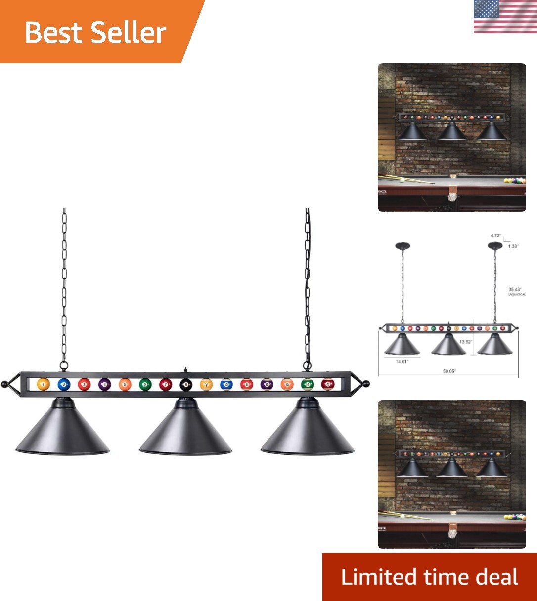 Pool Table Light, 59” Billiard Pool Table Lights for 7' 8' 9' Table,Billiard ...